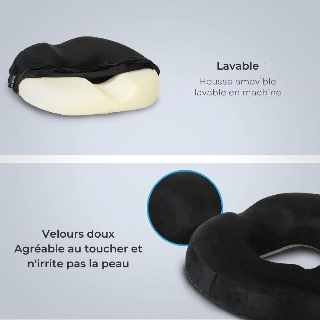 Coussin de siège LifeGoods - Coussin orthopédique à anneaux - Housse lavable - Antidérapant - Noir