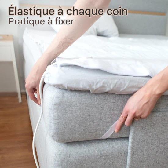 Couverture électrique - Auronic - 2 personnes - 160x140cm - avec élastiques d'angle et 2 contrôleurs - Blanc