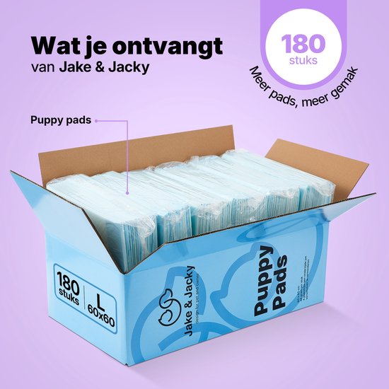 Jake and Jacky 180 pieces Puppy Training Pads with Adhesive Strip - toilet training dog - Pee pads dog - dog toilet 60 x 60 cm