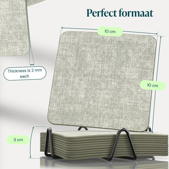 Sous-verres en simili cuir Castagnola – Sous-verres pour verres – Sous-verres design avec support – Lot de sous-verres en cuir avec support métallique – Cuir – Lot de 10 – Vert mélangé – 10 x 10 cm