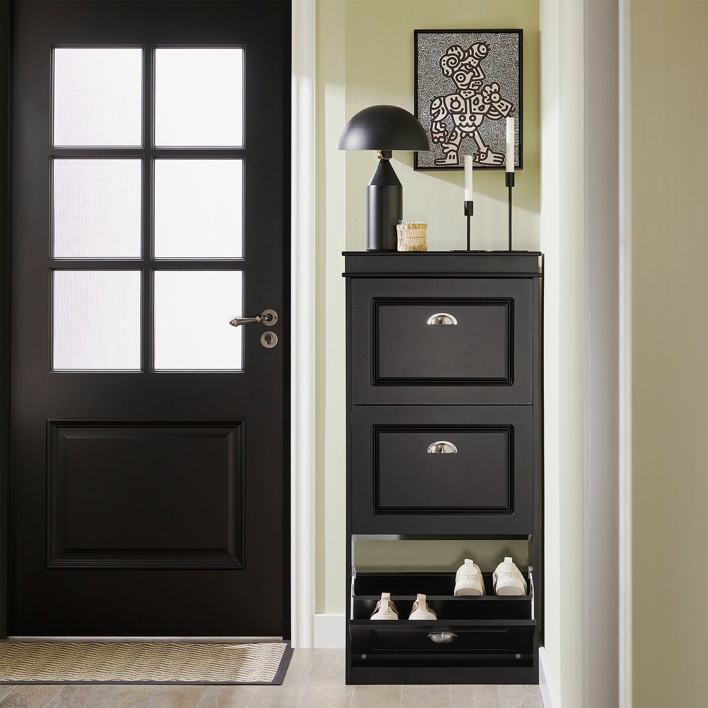 SoBuy Meuble à chaussures avec 3 tiroirs - Étroit - MDF - Max. 45 kg - 53 x 24 x 117 cm - Noir