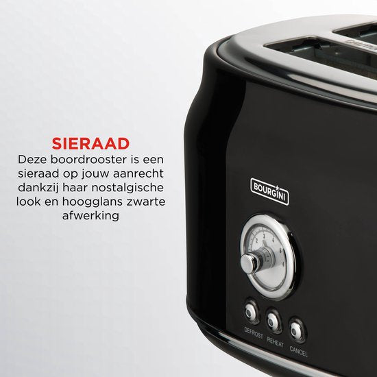 Grille-pain rétro - Grille-pain noir avec thermostat rétro - 6 niveaux de cuisson et fonction décongélation - Tiroir à miettes pratique et levage du pain extra-haut