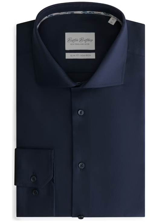 Boston Brothers - Chemise d'affaires à grand écart - Taille 39 et coupe étroite - Avec boutons contrastés et finition facile d'entretien - Pour usage formel - Navy Oxford