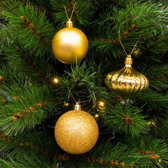 Lot de boules de Noël dorées Giftsome - 60 boules de Noël en plastique - avec pointe dorée - Décoration de Noël - 6/7 cm