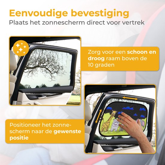 Pare-soleil Nuvance pour voiture - Lot de 2 - avec protection UV pour bébés et enfants - Pare-soleil pour vitres latérales - Autocollants - Taille unique - Animaux