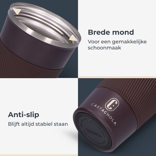 Castagnola Thermos Cup - Coffee Mug To Go - Travel Mug for Coffee and Tea - Tea Mug - 380 ML - stainless steel - Brown