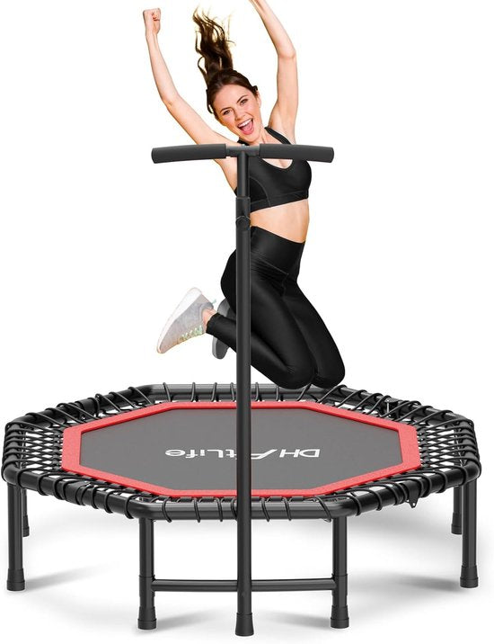 DH FitLife Trampoline Fitness pliable Ø121 cm - Trampoline d'intérieur sans installation - Avec 3 poignées réglables - Robuste et silencieux, jusqu'à 150 kg, pour enfants et adultes