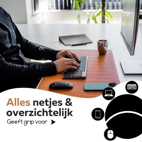 WURK Tapis de bureau professionnel en cuir synthétique - Organisateur de bureau - Accessoires de bureau - Tapis de souris XXL - Inclut un clip pour câble - 90x45 - Marron