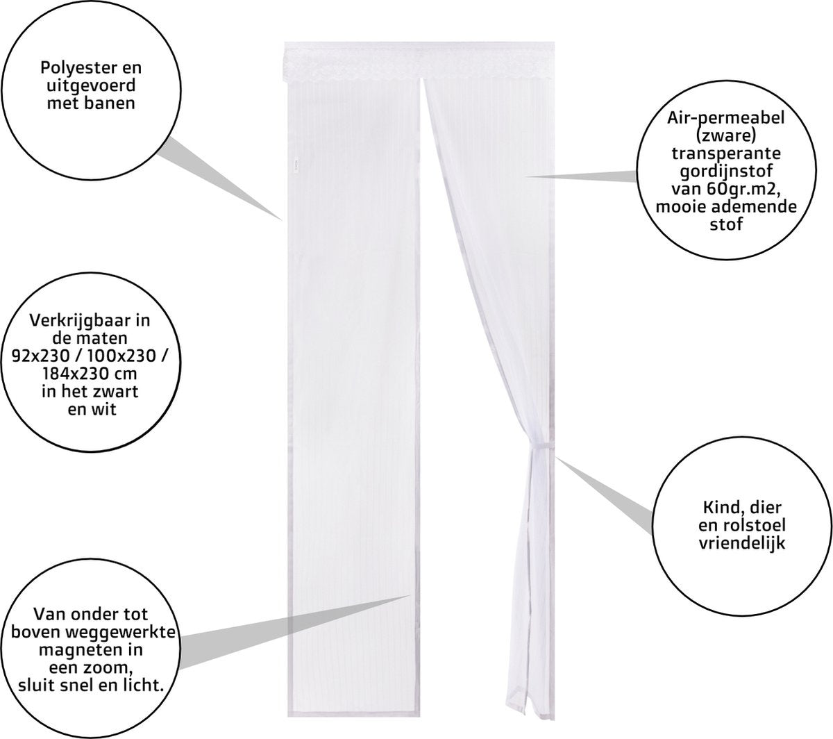 O'DADDY® Rideau de porte - Rideau anti-mouches - Magnétique - Moustiquaire de porte de luxe 100 x 230 cm - Blanc Hor - Rideaux de porte