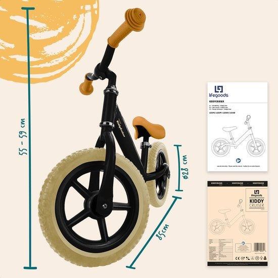 LifeGoods KiddyCruiser Balance Bike - 2 ans - Garçons/ filles - Noir