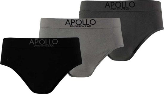 Apollo Underwear Seamless Men Cotton Black/Grey 3 Pieces Size M
