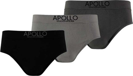 Apollo Underwear Seamless Men Cotton Black/Grey 3 Pieces Size M