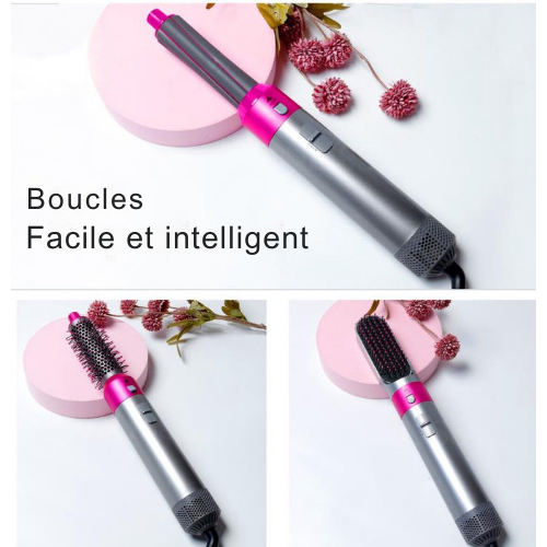 Styler à air chaud 5 en 1, Yiko, Brosse Sèche-Cheveux, Rose
