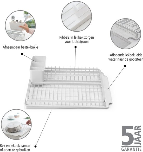Égouttoir SinkSide de Brabantia - avec bac de récupération et porte-couverts - Gris clair