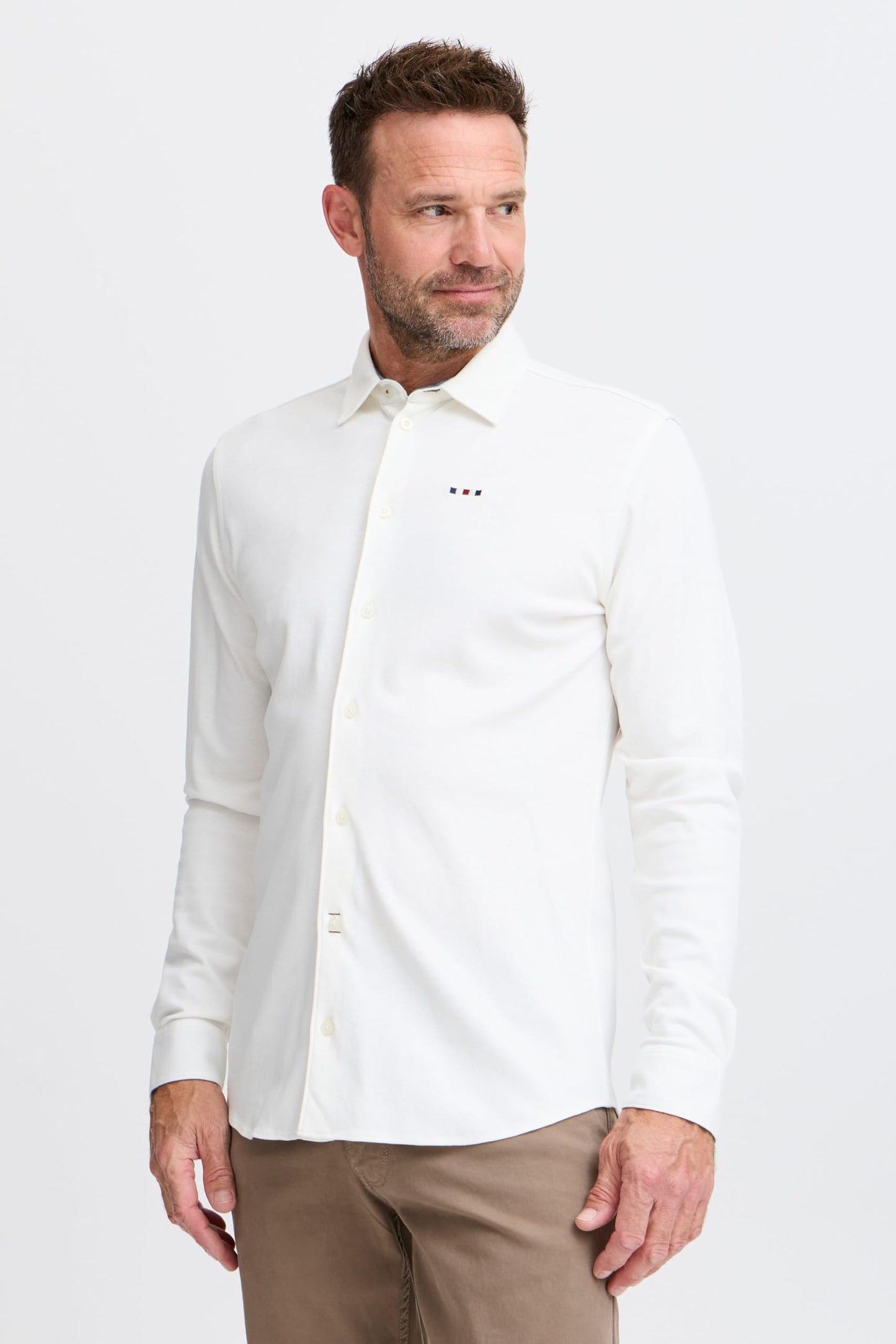Chemise - Homme - Col Kent - Mélange de coton - Coupe Regular - M - Blanc