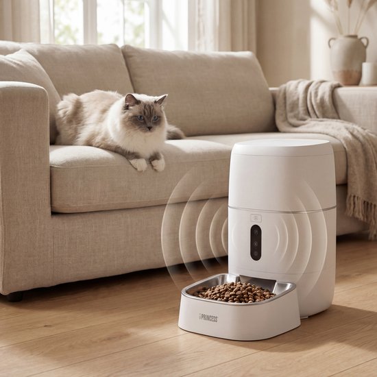 Mangeoire automatique Princess - Smart 6 litres – Chat et chien - Commande via application - Repas programmables - Bol en acier inoxydable - Sans BPA - Antidérapant - Batterie de secours - Distributeur automatique de nourriture - 610060
