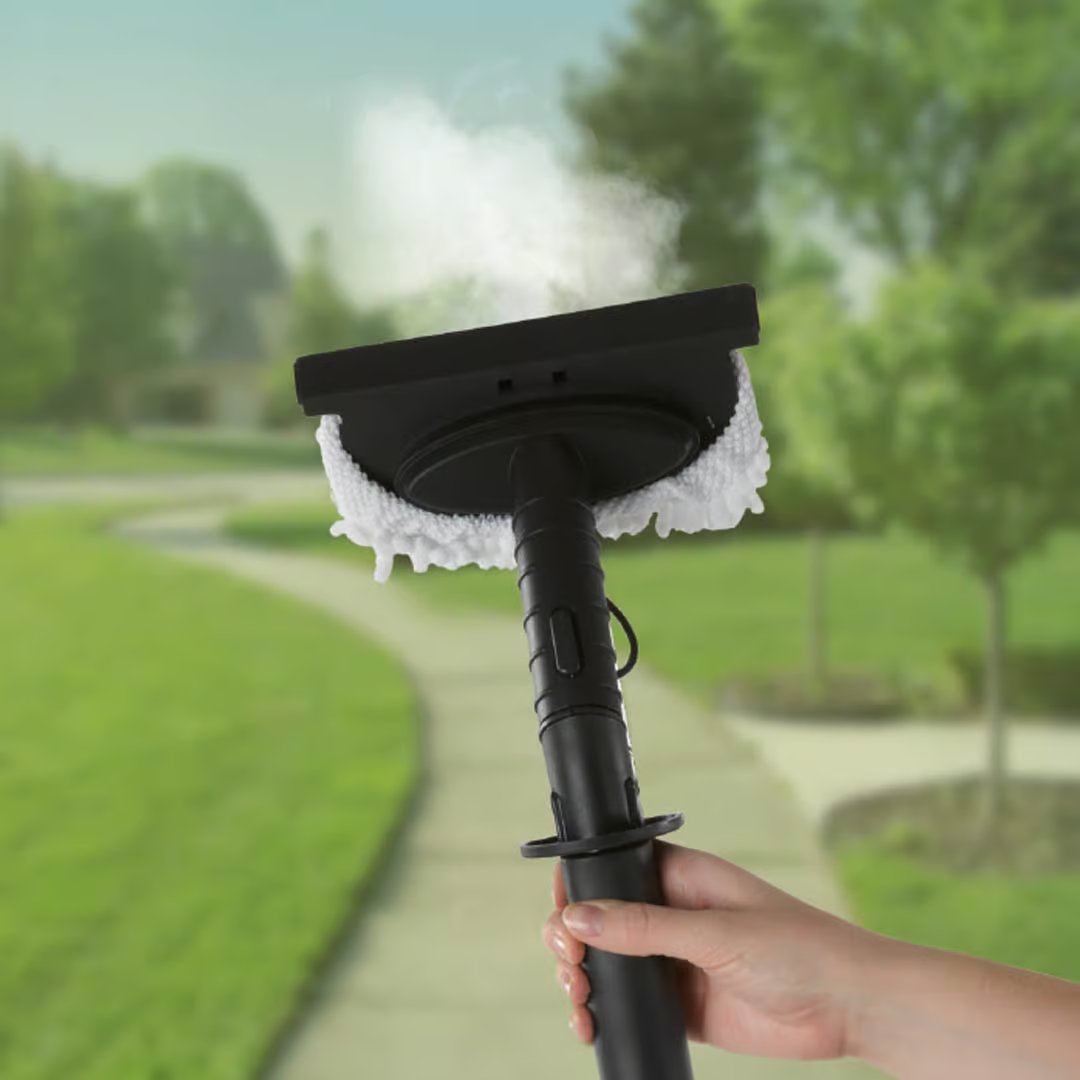 Kit Livington Steam Twister Pro - Grande buse pour surfaces délicates - Nettoyeur de vitres inclus - Tampons en microfibre lavables