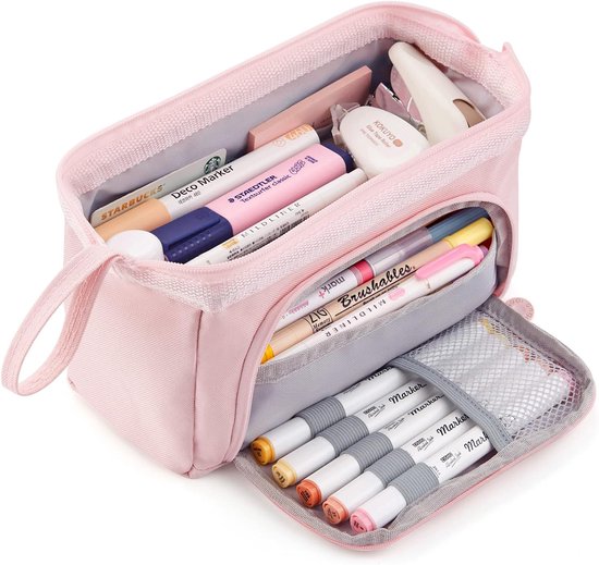 Diydash Trousse à crayons XL - Trousse à crayons - Trousse scolaire - Grande trousse - Fournitures scolaires - Trousse Scolaire - Pour filles, garçons et adultes - Rose