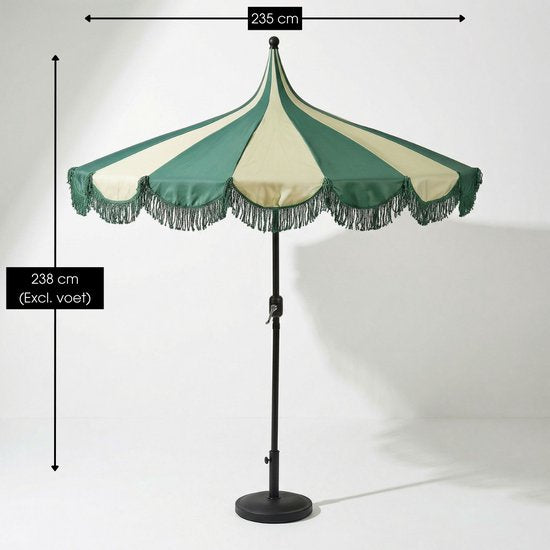 Mica Decorations Kim : parasol rayé avec sac de transport - Parasol à mât 238 x Ø 235 cm - Parasol de jardin ou de balcon - Polyester, acier - Vert foncé