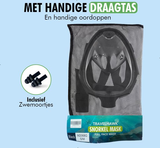 Travelhawk Snorkel Mask - Adults L/XL - Snorkel Set Black - Full Face Diving Mask - Goggles with Snorkel - Snorkelling and Diving