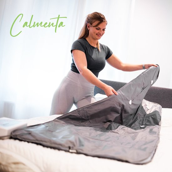CALMENTA® Couverture infrarouge - Sac de rangement - jusqu'à 80° - 180x80cm - Couverture infrarouge - Télécommande - Thérapie infrarouge - Fibromyalgie - Couverture chauffante - Anti-douleur - Couverture électrique - Couverture de sauna