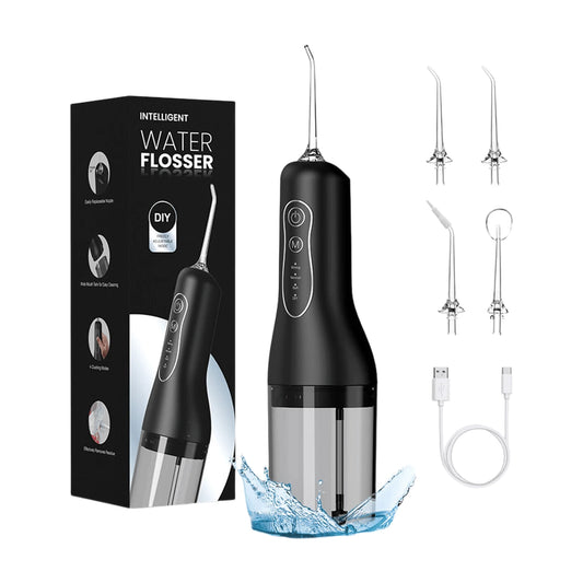 Hydropulseur sans fil Sunluxy L5 - Noir - 140 PSI - 4 modes - Réservoir de 260 ml - 5 embouts - IPX6 - 7,4 x 7 x 24 cm