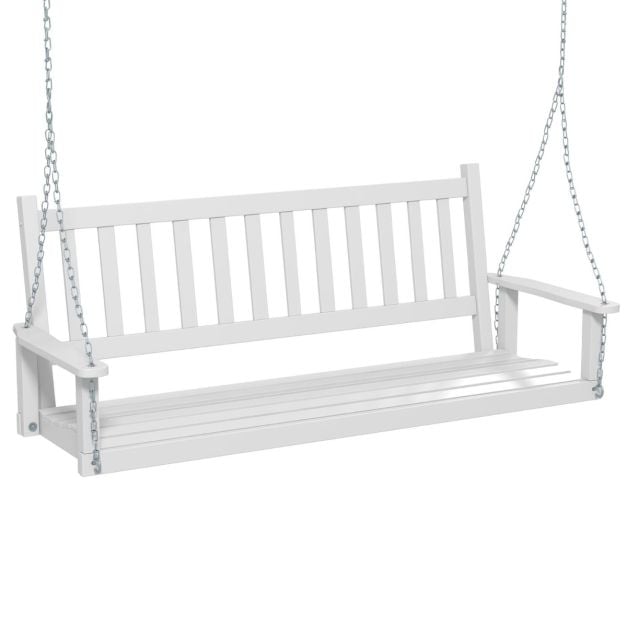 Banc suspendu Coast 3 places en bois – Balançoire de style hollywoodien en bois de peuplier massif avec chaînes réglables – jusqu'à 360 kg – Blanc