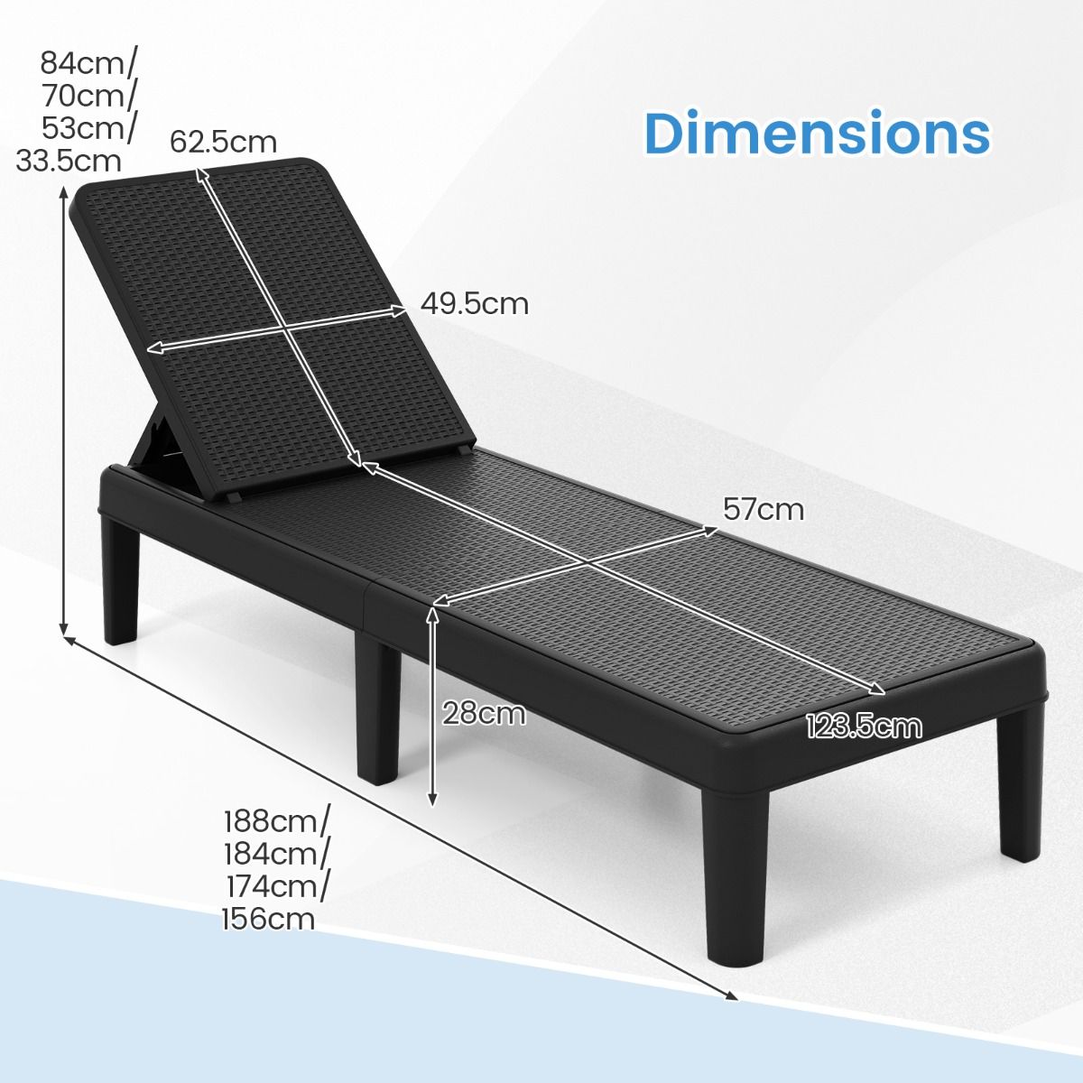Chaise longue de jardin Coast - dossier réglable sur 4 positions - aspect rotin - noir - 1 pièce