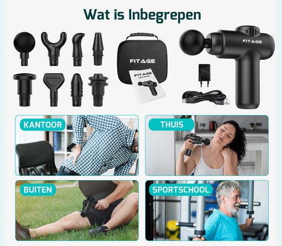 FITAGE Pistolet de massage Mini - 12 accessoires - Appareil de massage professionnel - Pistolet de massage 30 étapes - Appareil de massage - Pistolet de massage