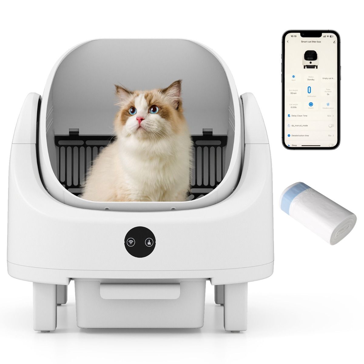 Litière automatique autonettoyante Coast - Commande via application - Capteurs de sécurité - Blanc