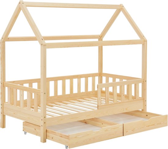 Lit enfant Marli - 90 x 200 cm - Couleur bois - Tiroirs de lit inclus