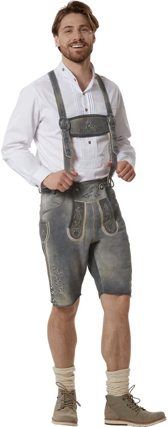 Costume allemand traditionnel Dressforfun - Avec ceinture et bretelles - Cuir véritable - 52 - Costume Oktoberfest - Couleur sable