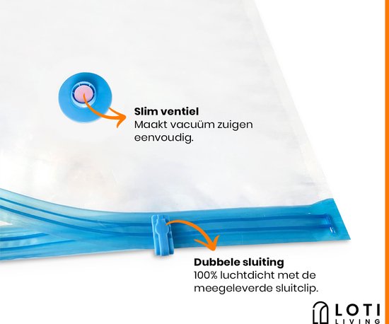 Loti Living Vacuum Bag Set - 14 Pieces / 4 Sizes - Incl. Hand Pump - Reusable Storage Bags for Clothes, Quilts & Travel - Saving up to 80% Space (en anglais)