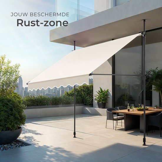 tectake® Auvent à fixation par pinces avec manivelle - Auvent de balcon sans perçage - Réglable en hauteur - Résistant aux UV - Hydrofuge - Auvent de terrasse - Protection solaire pour terrasse et balcon - Largeur 200 cm - Beige