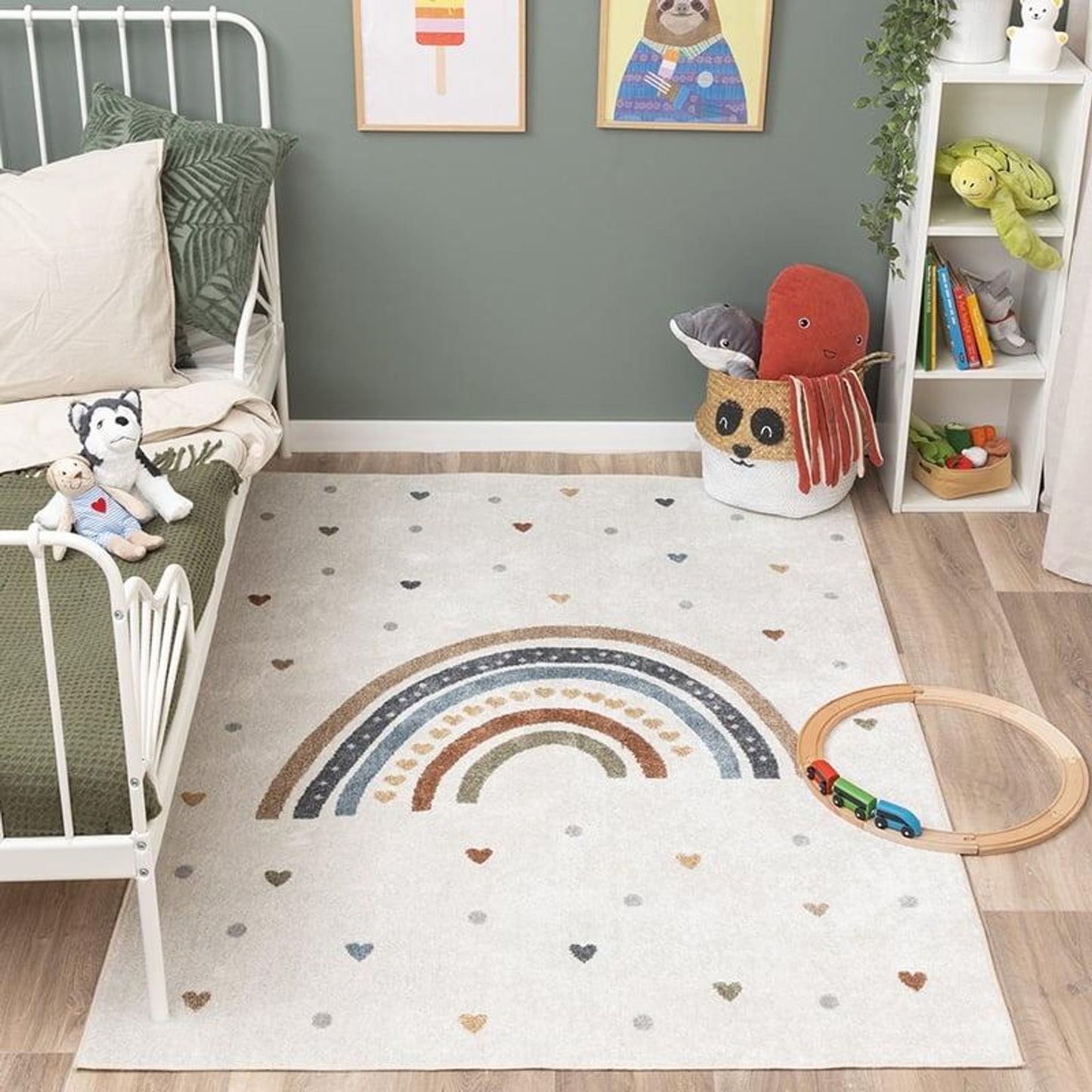 Volero Tapis lavable pour enfants Ravi Arc-en-ciel - Coloré - 140x200 cm