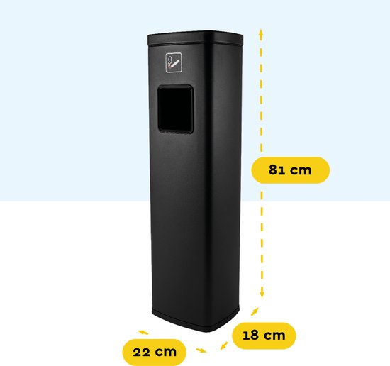 BRASQ Cendrier sur pied noir - Cendrier d'extérieur avec poubelle de 20 litres - Poteau fumeur - Poubelle avec cendrier