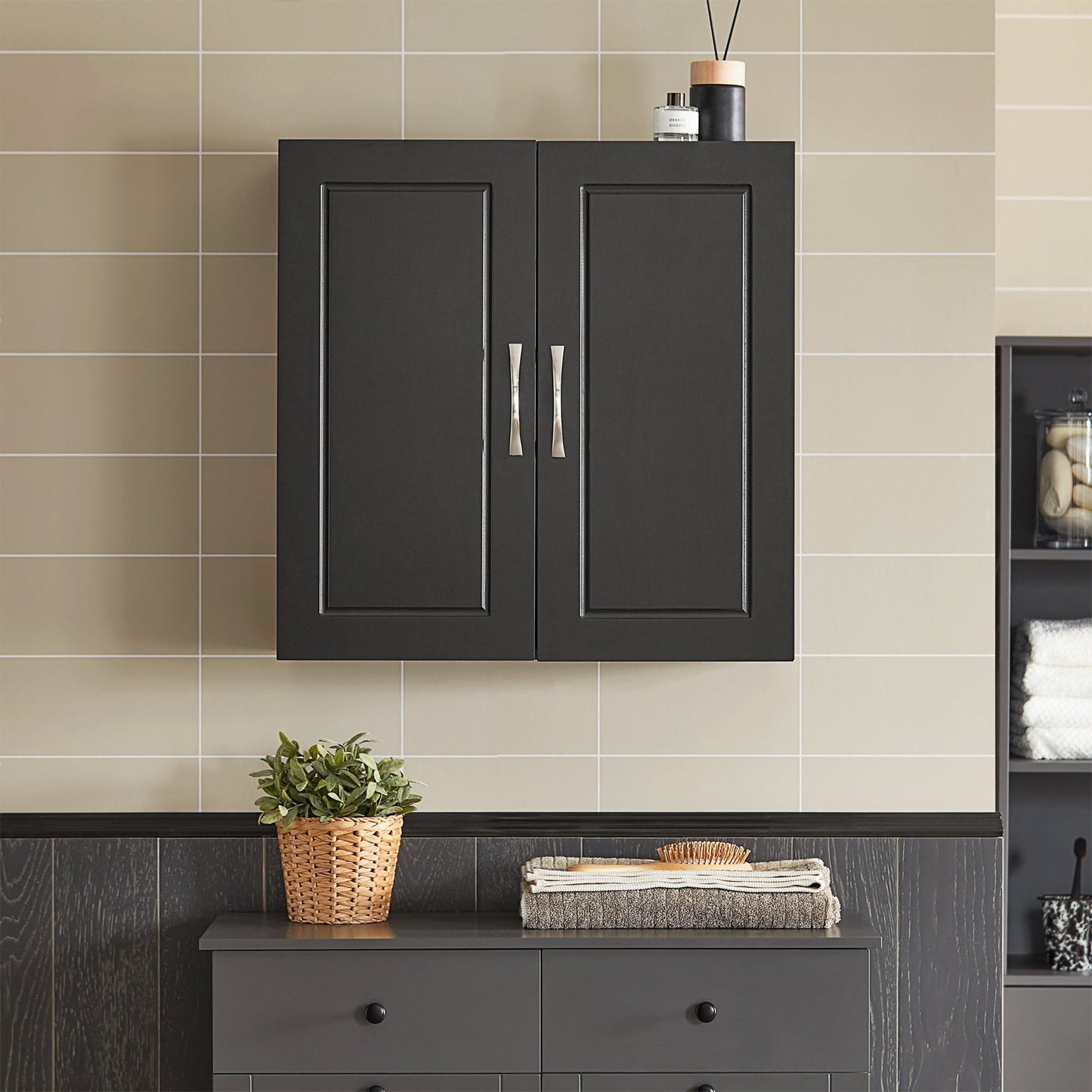 SoBuy Armoire murale 2 portes - 60x30x60 cm - Noir - Etagère réglable