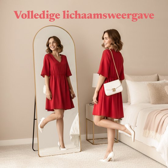 Fraay Pass Mirror 160x55cm - Standing & Hanging - Minimalist Wall Mirror - Standing Mirror - Brushed Gold