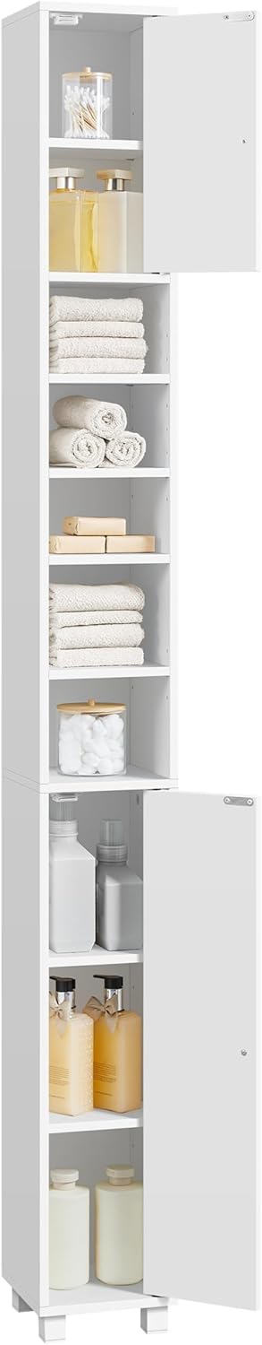 Armoire de salle de bains Yaheetech, modèle étroit, avec 6 étagères réglables, 20 × 20 × 180,5 cm, blanche