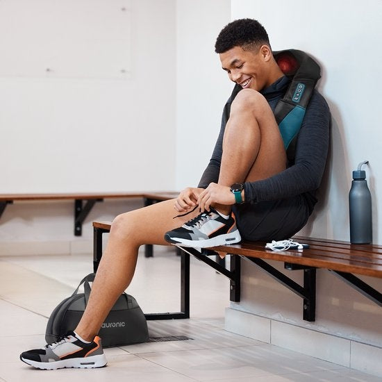 Auronic Shiatsu Massage Cushion - Appareil de massage électrique pour la nuque - Appareils de massage - Nuque et épaules - Infrarouge - Mallette de transport incluse - Noir/Bleu