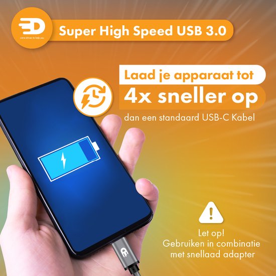 Drivv. Câble USB vers USB C - Chargeur rapide - Câble de données et de charge USB C - 5 mètres - Convient à Samsung, iPhone 15 et autres - Gris spatial