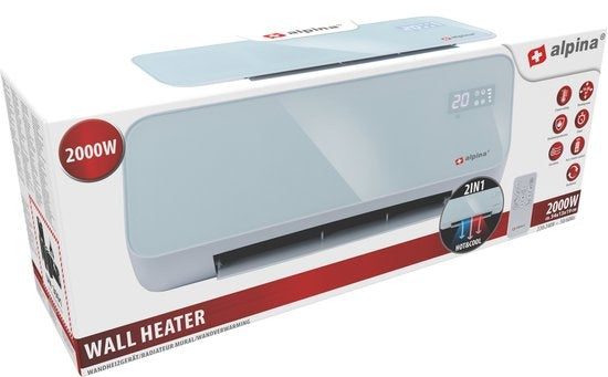 Chauffage et Ventilateur Électrique - Alpina - 2000W – Fixation Murale – Avec Télécommande – Blanc