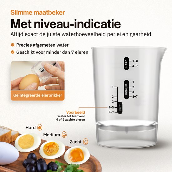 Cuiseur à œufs électrique Veltrion - Jusqu'à 7 œufs - Cuisson, œufs pochés, œufs brouillés et omelettes - Avec minuterie et verre doseur intelligent - Lavable au lave-vaisselle - Bleu
