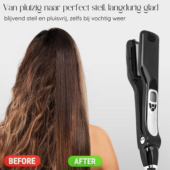 Sansbeauté® Steam Straightener - Lisseur à vapeur - Plaques larges - Lisseur professionnel - Lisseur à vapeur - Noir