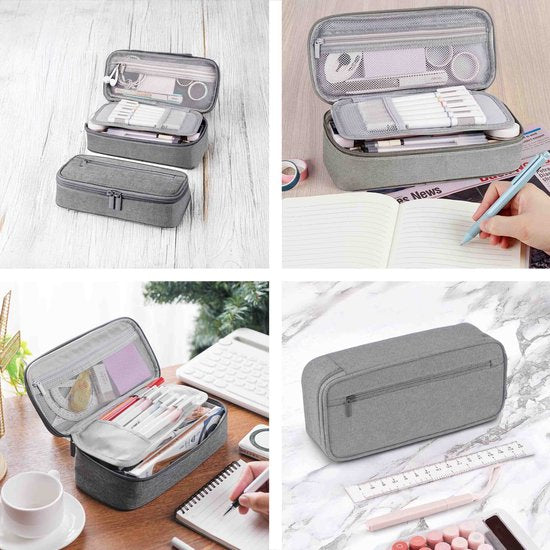 Diydash Trousse à crayons - Trousse à crayons - Trousse scolaire - Grande trousse - Fournitures scolaires - Trousse Scolaire - Pour filles, garçons et adultes - Gris