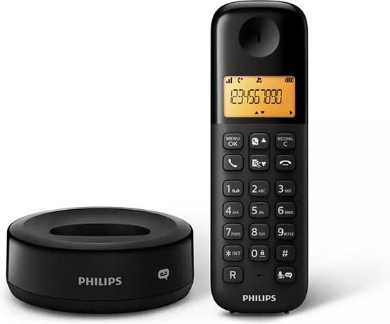 Philips Téléphone sans fil - D1651B/01 - DECT - Téléphone résidentiel - Ligne terrestre - Reconnaissance des numéros - Portée sans interférence - Noir