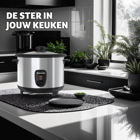 tectake® Rice Cooker - Cuiseur vapeur et rice maker avec insert vapeur - Marmite de cuisine grand volume 1,8L - Jusqu'à 10 portions de riz gluant, de riz complet ou de riz pour sushi