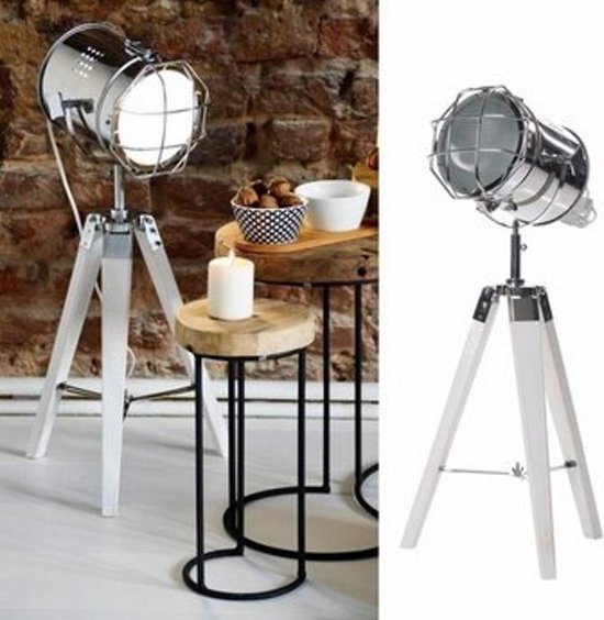 Lampadaire Boomi design industriel rétro blanc argenté