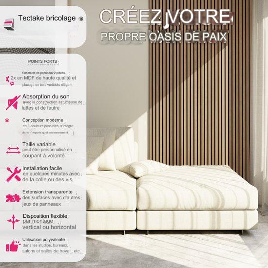 tectake® - Lot de 2 panneaux acoustiques Sonic Wall - chêne clair - Panneau absorbant le son - Isolation acoustique - couleurs variées - dim. par panneau (LxLxH) : env. 120x60x2,1cm