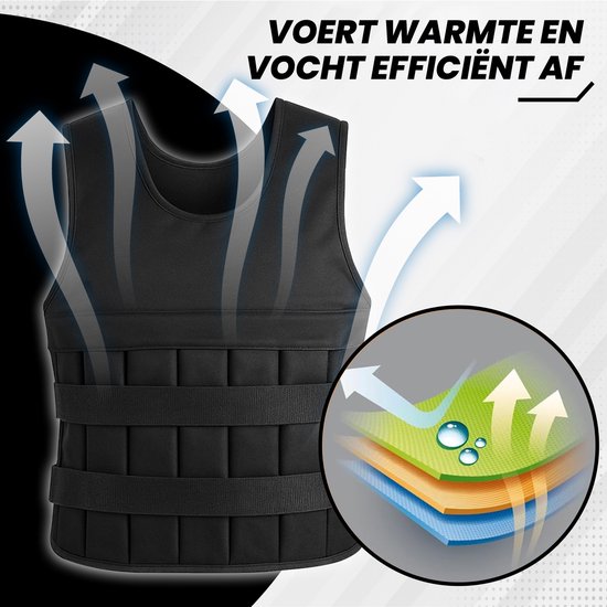 Fitby Gilet de musculation ajustable 20KG - Gilet de musculation - Gilets de musculation - Poids - Musculation et Crossfit - Cardio - Convient à partir de la taille L- Noir